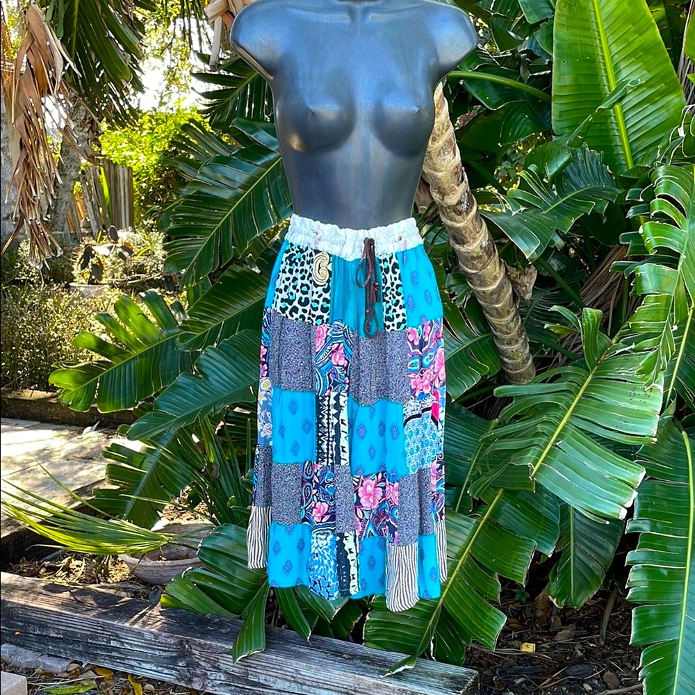 Bohemian Patchwork, floral and animal print and stripe skirt